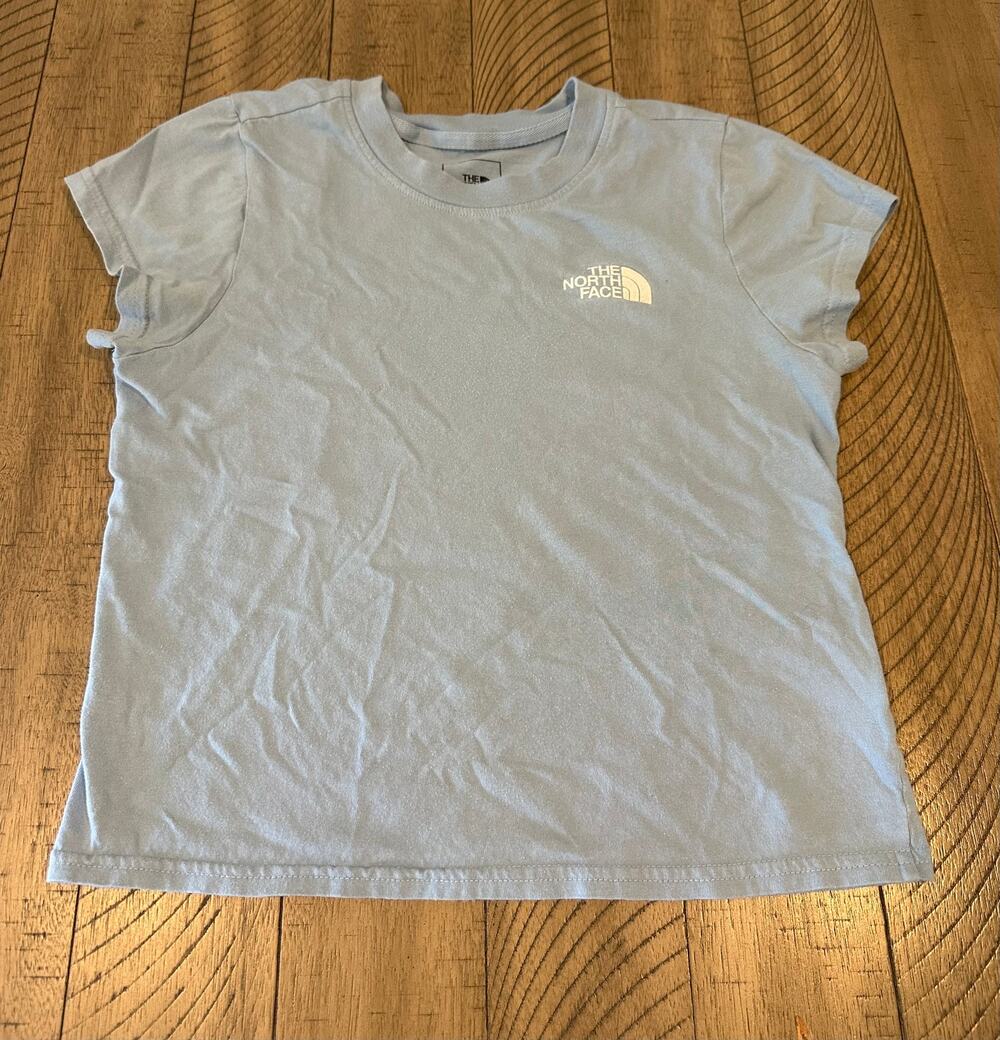 The North Face Womens Small Light Blue Short Sleeve T-Shirt Graphic Tee Top